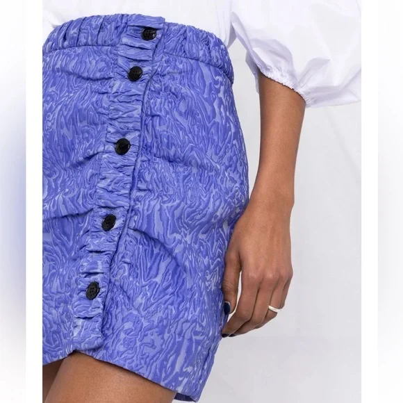 NWT GANNI Blue/Lavender Asymmetric Miniskirt Size 42 (US 10/12) - Picture 3 of 11